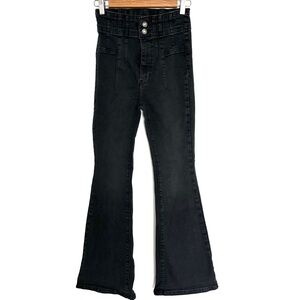 Free People We the Free Super High Rise Retro Black Flared Jeans, 27